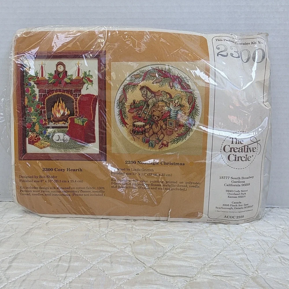 Vintage Christmas Cozy Hearth Embroidery Kit Wool Yarn Creative Circle #2300